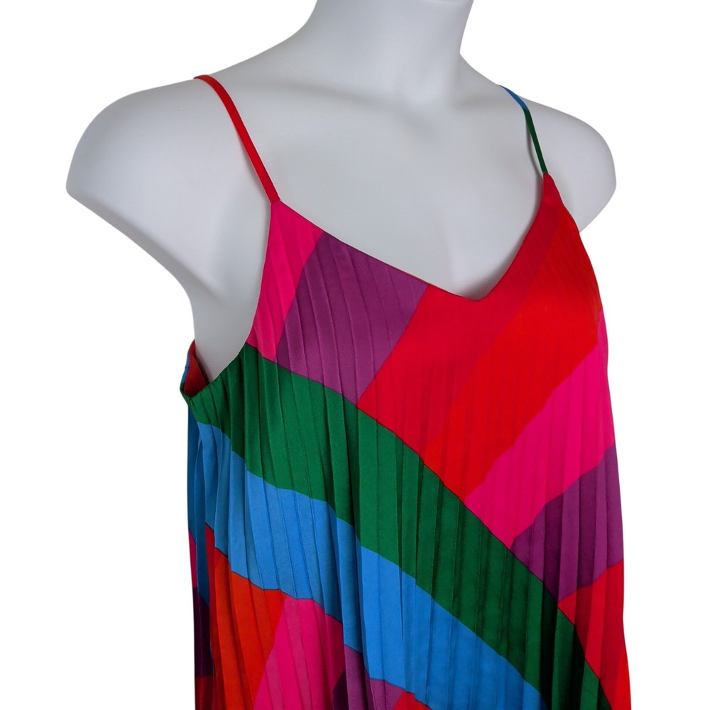 Red Colorblock Tropical Vacation Pleated Cami Tank Top Medium Spaghetti Straps